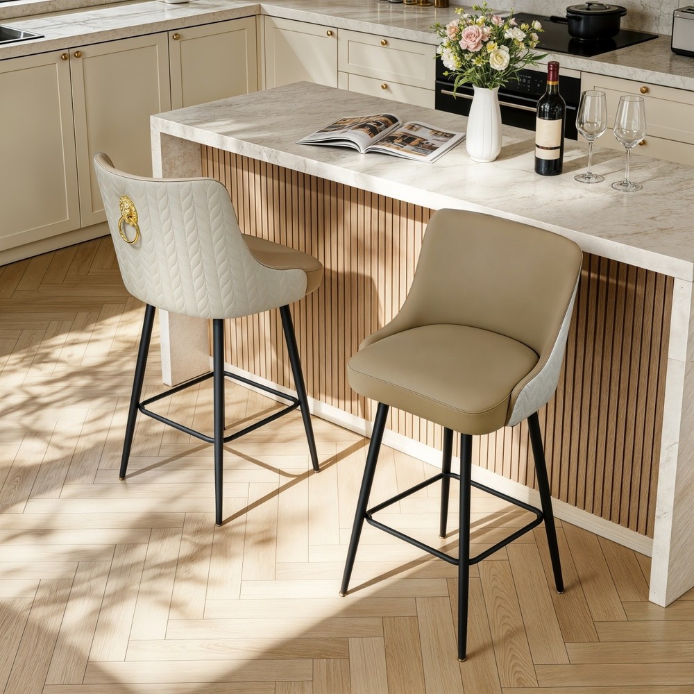 High-end Counter Height Bar Stool Microfiber Leather Upholstered Accent Barstool