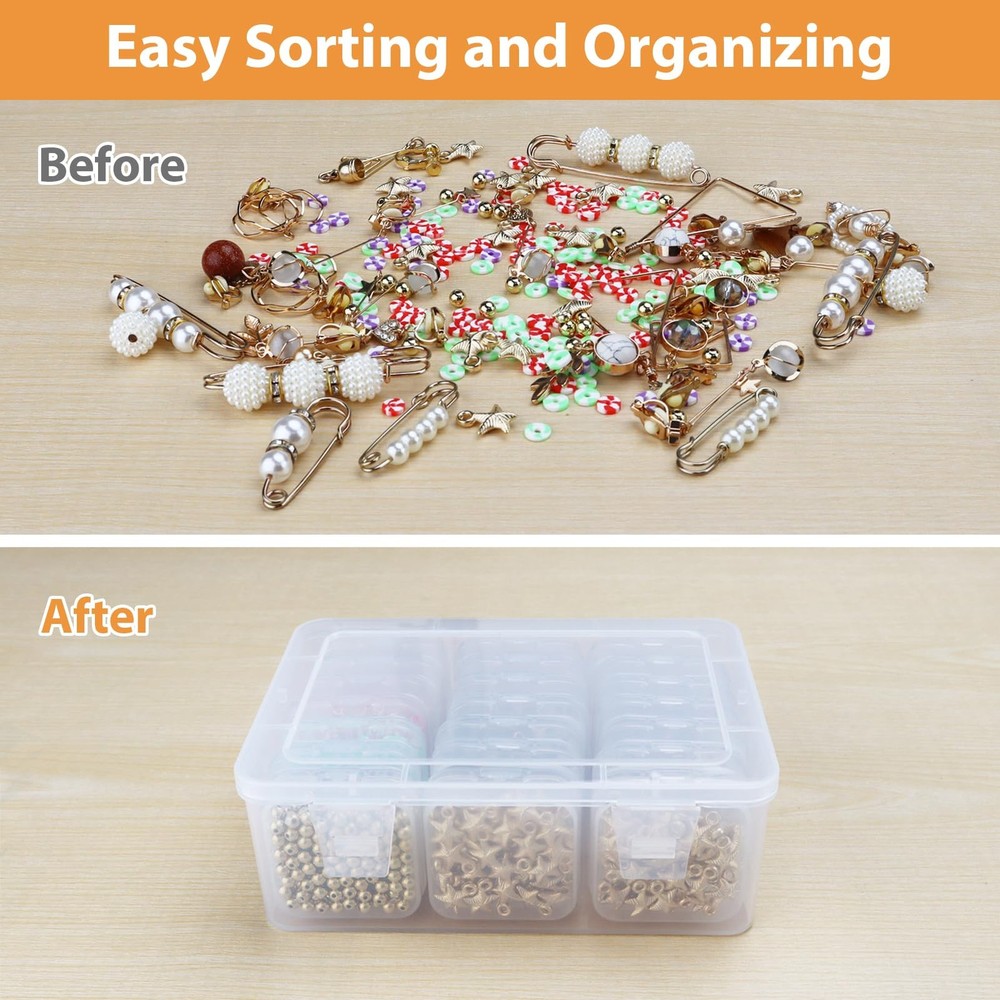 Moon Magpie Bead Organizers Box, Plastic Storage Cases Mini Clear
