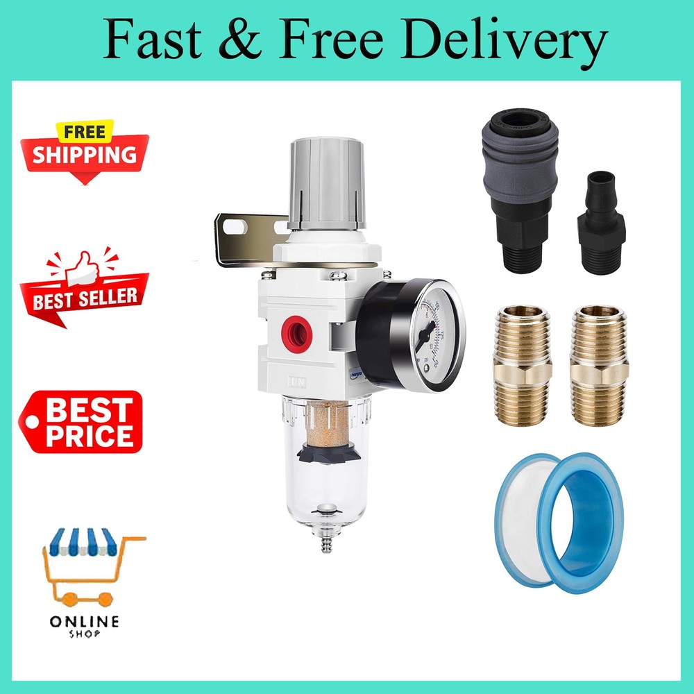1/4"NPT Compressed Air Filter Regulator Combo Air Compressor Water Separator