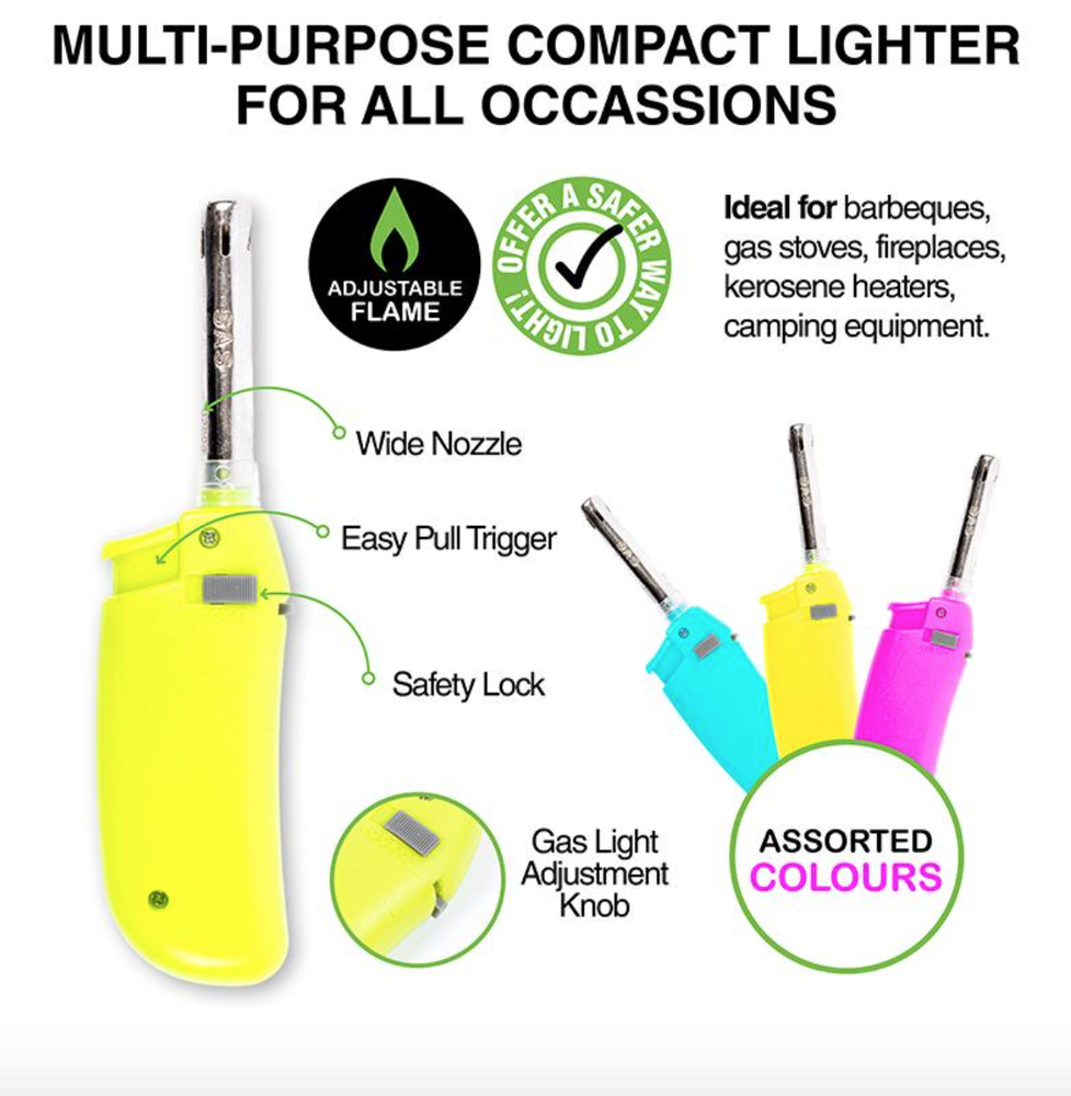 Handy Compact BBQ Kitchen Lighter Fire Refillable Adjustable Flame Butane Gas