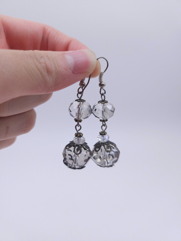 Handmade Light gray beads drop earrings