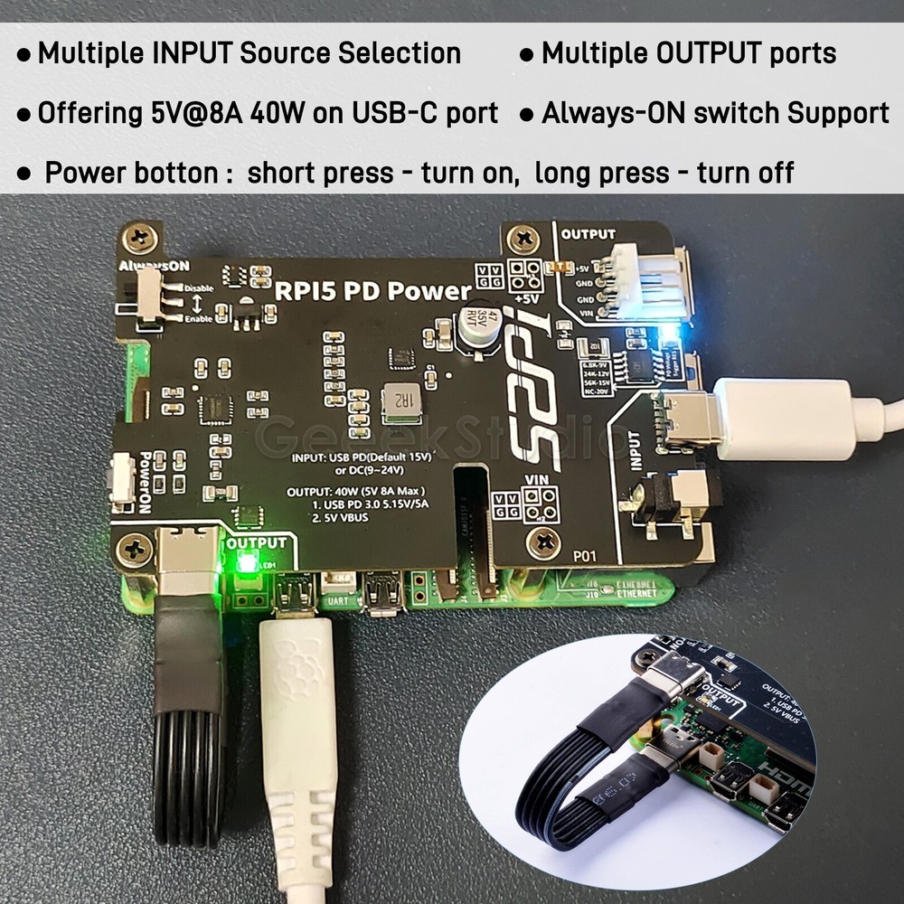 RPi 5 PD Power Expansion Board for Raspberry Pi 5 Always-ON switch