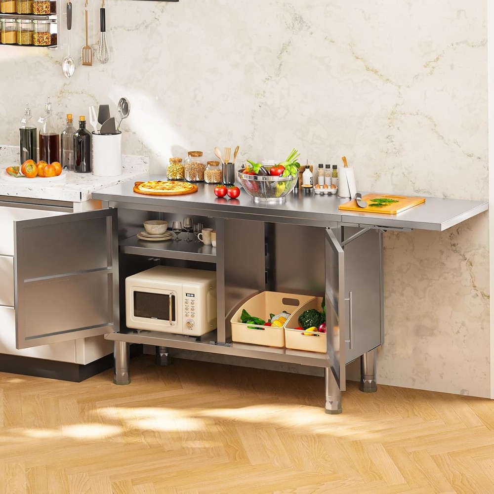 57"x19.7" Stainless Steel Work Table w/ Extend Panel & Adjustable Shelf