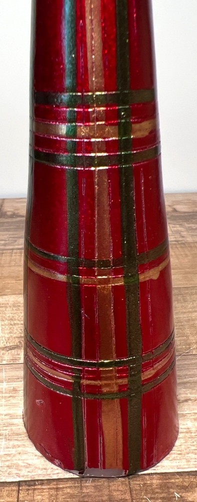Red Plaid Decorative Candle Nicks On Bottom Edge