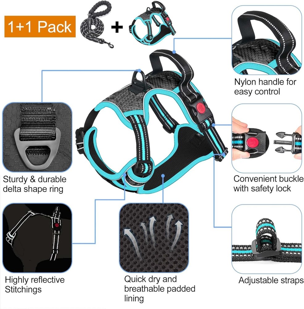 No-pull harness with a complimentary 5-foot heavy-duty leash