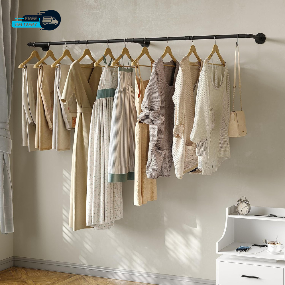 Industrial Pipe Clothes Rack with 3 Hooks Wall Mounted Garment Rack