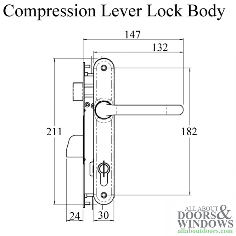 Interlock Lever Compression 24mm 2-4-Point Lock, 40/85, 1/2" Deadbolt Throw, 1"