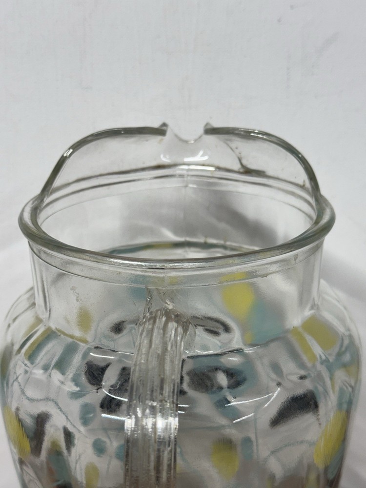 Mid-Century Modern Glass Pitcher With Atomic Style Pattern 1960s