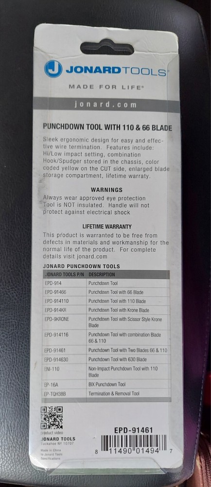 Jonard Tools Epd-91461 Punchdown Tool With 110 & 66 Blade NEW
