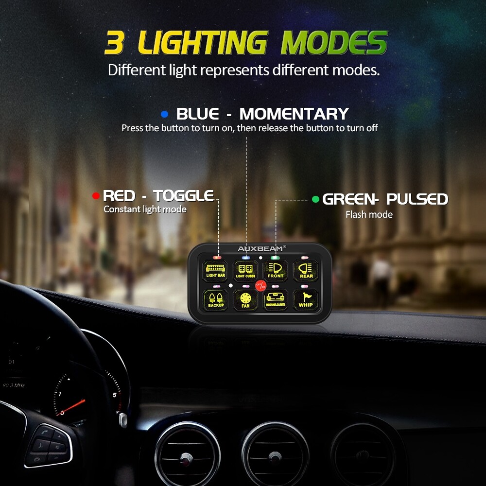 Auxbeam Multifunction RGB 8 Gang Switch Panel with bluetooth Controlled for JEEP
