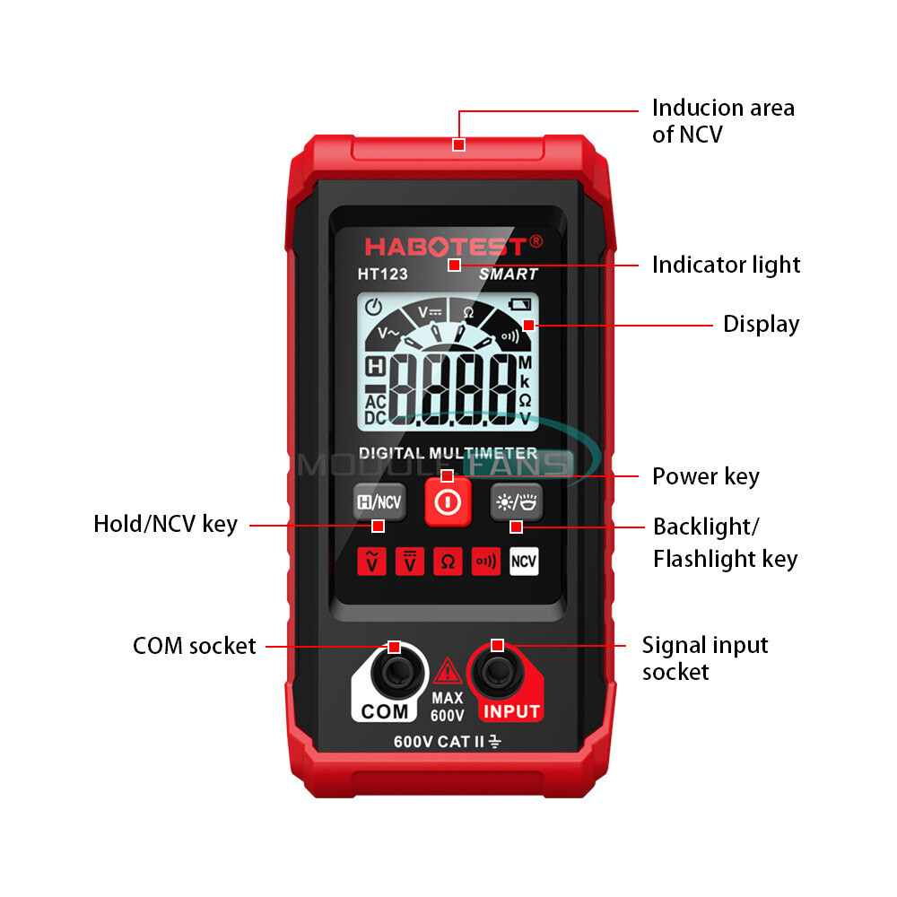 HT123 Digital Multimeter Smart Meter Volt AC DC 600V Tester True RMS Backlight