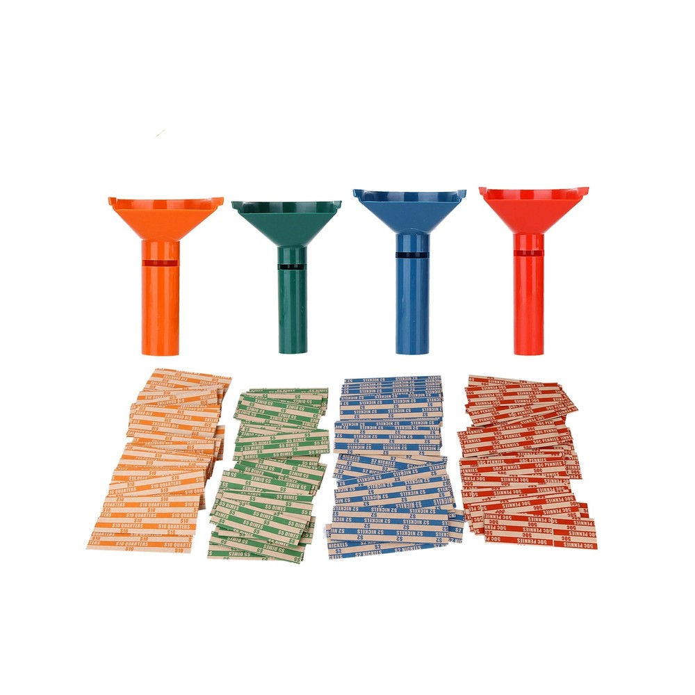 Coin Counters & Sorters Plastic 4 Color-Coded Tubes Bundle 100 Assorted Wrappers