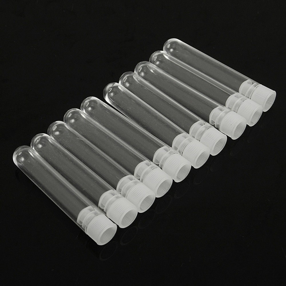10PCS Clear Plastic Test Tubes Lab Teaching With White Stoppers Small Size