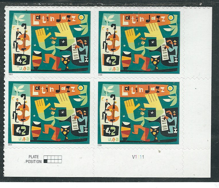 Scott  #4349...42 Cent...Latin Jazz... Plate Block
