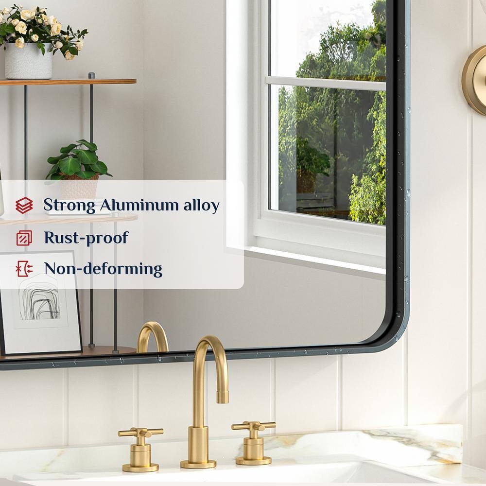 KeonJinn 30" W x 36" H Modern Rectangular Black Bathroom Mirror Vanity Mirror