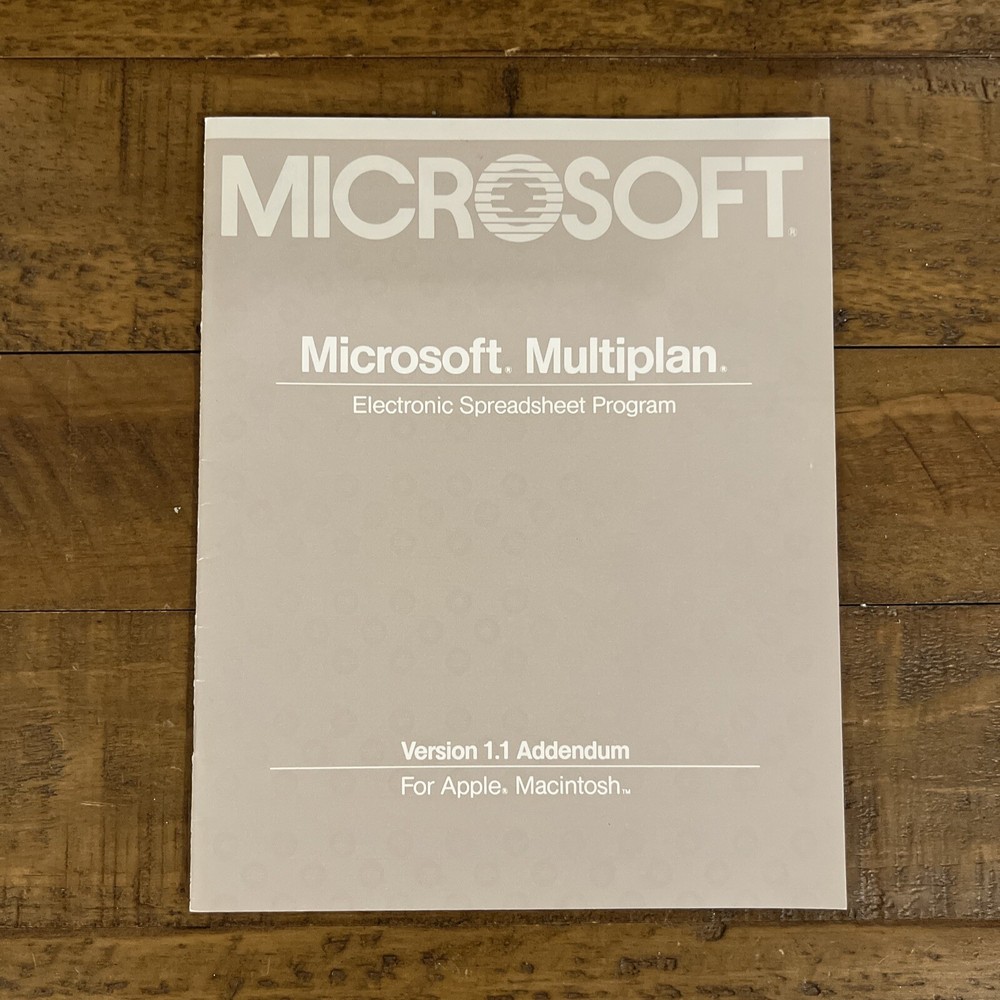 Vtg Microsoft Multiplan Electronic Spreadsheet Program Ver 1.1 Addendum Manual