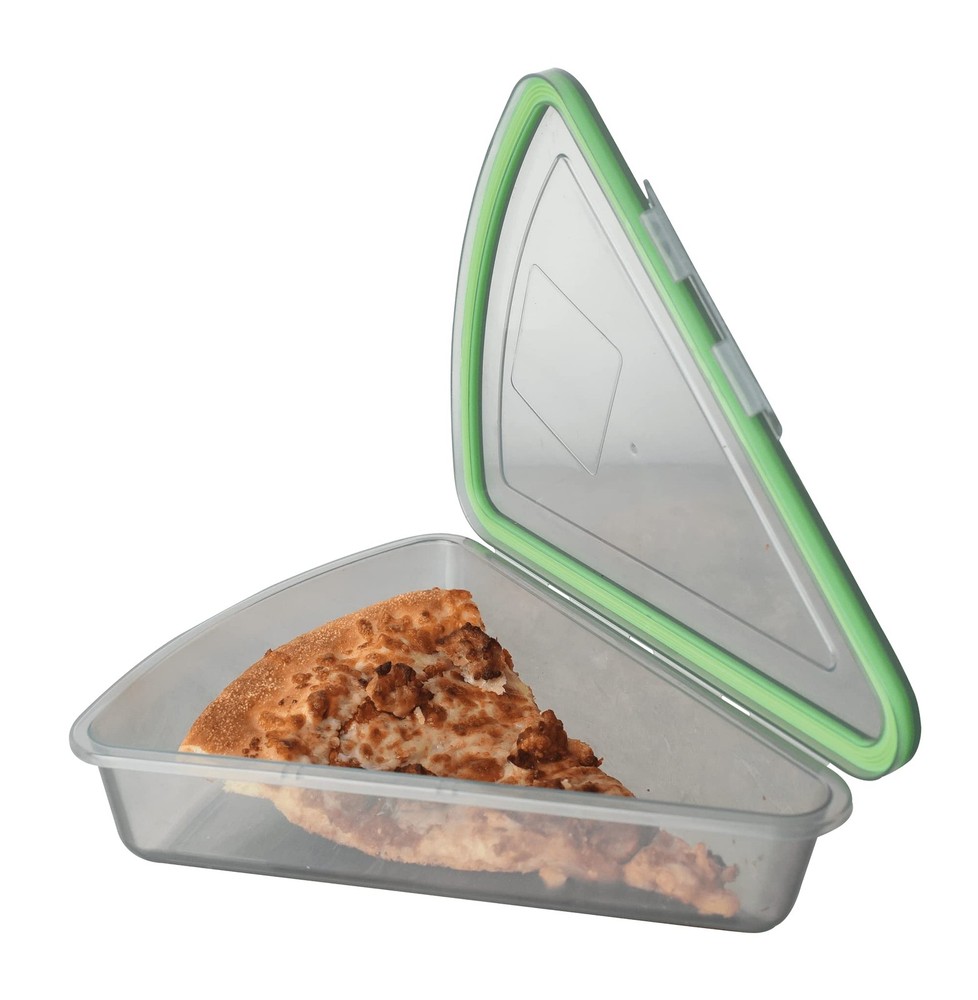 MyGo Container Pizza Slice To-Go Compartment Container, 9-1/4" X Smoke/Green