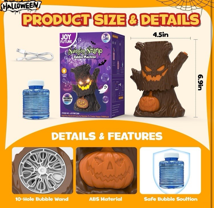 Automatic Bubble Lights Machine Swinging Stump Halloween Decoration Animated USB