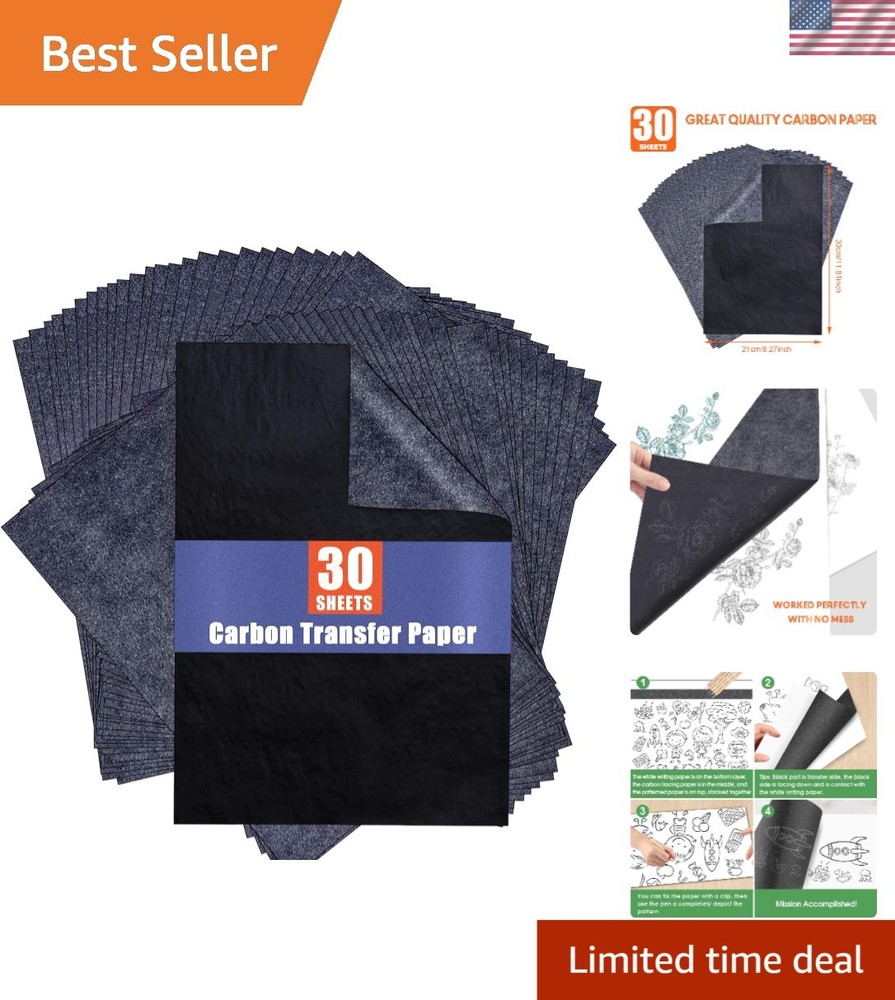 Versatile 30 Pack Black Graphite Transfer Paper & Stylus for Precise Tracing
