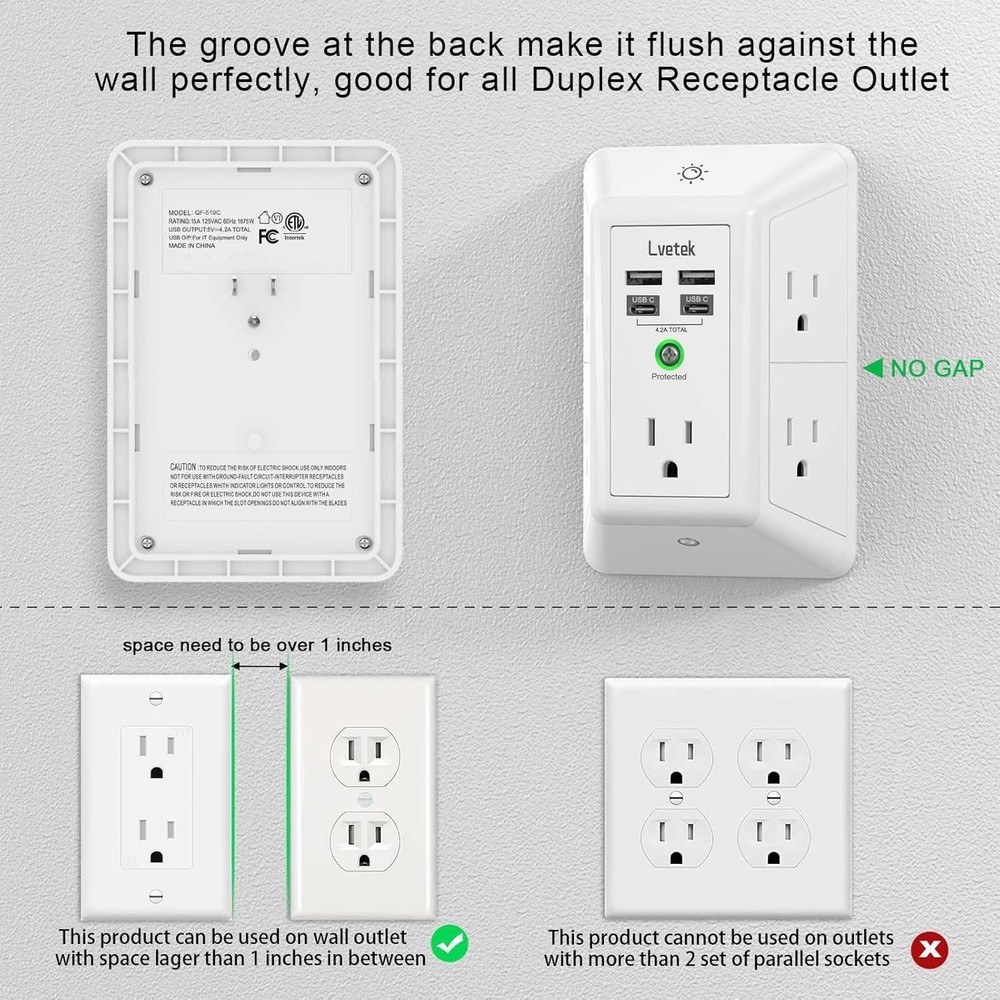 Multi Plug Outlet Extender with USB Wall Charger