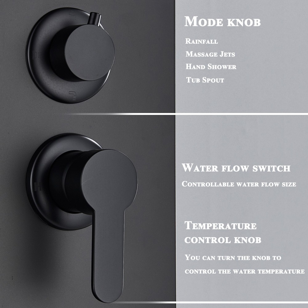 Black Shower Panel Tower System LED Rain Massage Shower Column Stainless steel