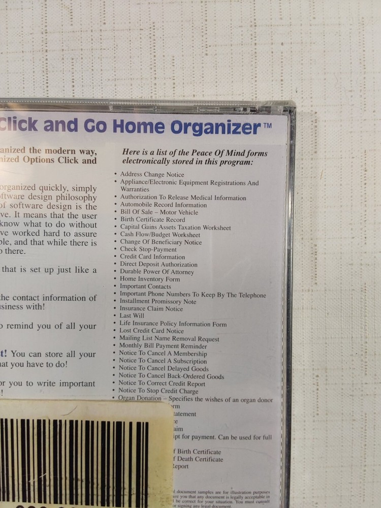 Organized Options Click n’ Go CD ROM Home Organizer CD