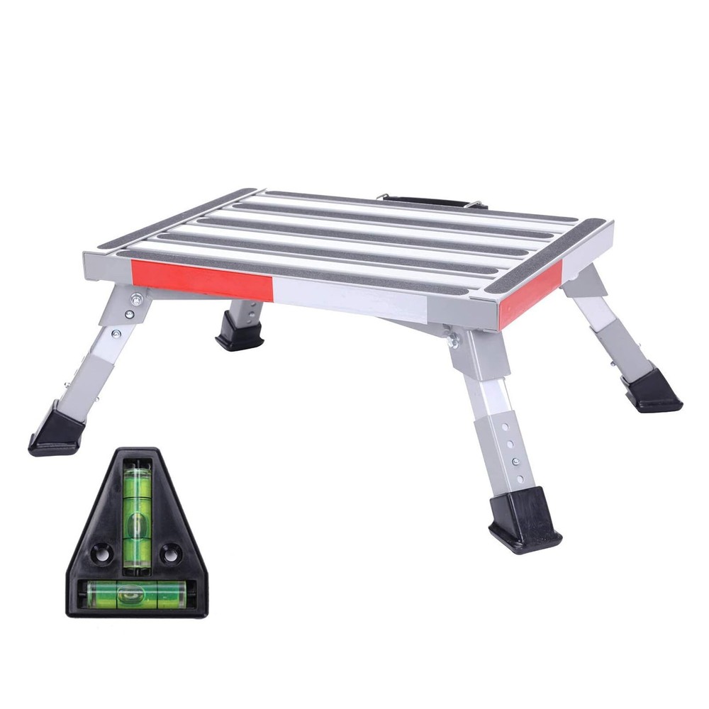 Adjustable Aluminum RV Step Stool - Folding Platform Non-Slip 1000lbs