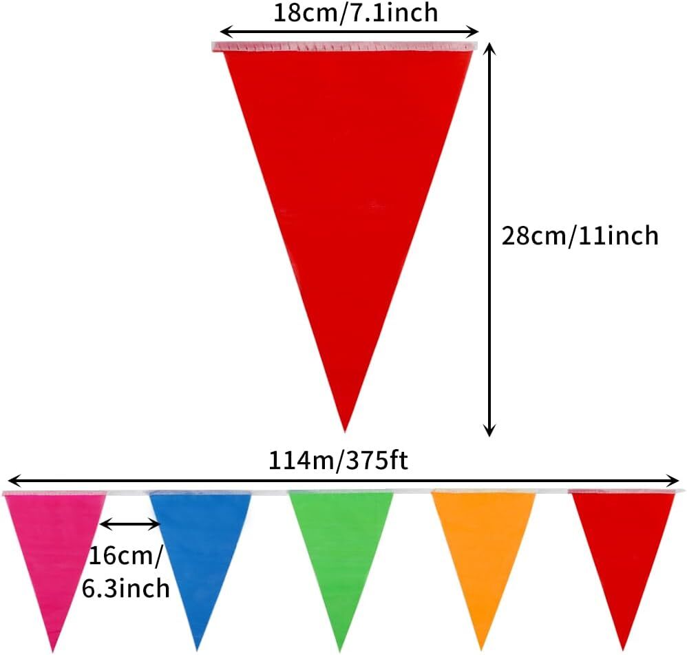 Multi Color Pennant Banners String Flags Triangle, Party Decor Nylon 375 ft Rope