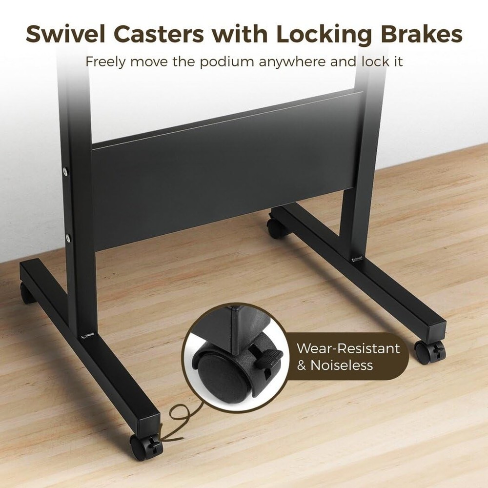 Mobile Podium, Adjustable Standing Desk with Caster Wheels, Adjustable Height...