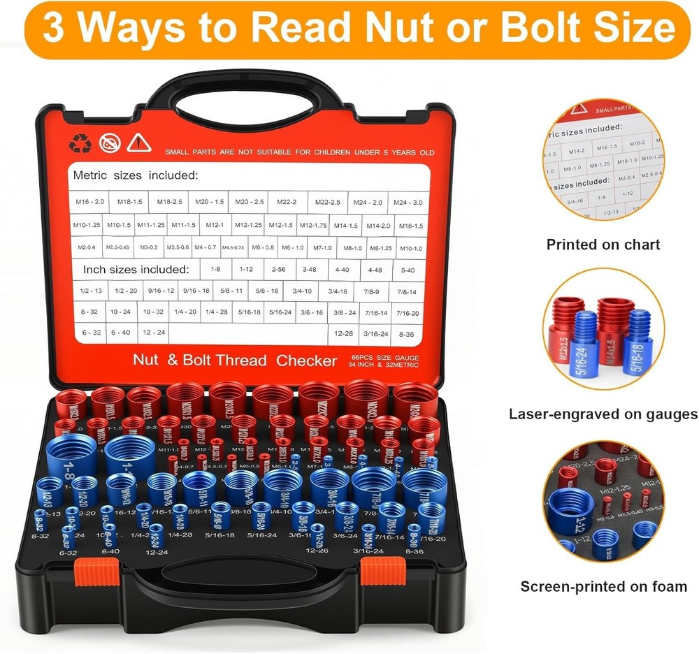66 Pcs Thread Checker - Fast Identification for Standard & Metric Sizes