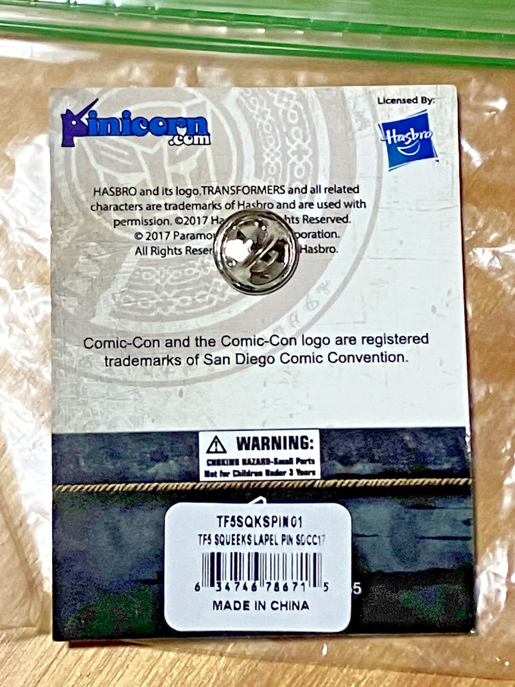 TRANSFORMERS Squeeks Pin 2017 ComicCon Exclusive Ltd. Ed. Never Removed fm Card