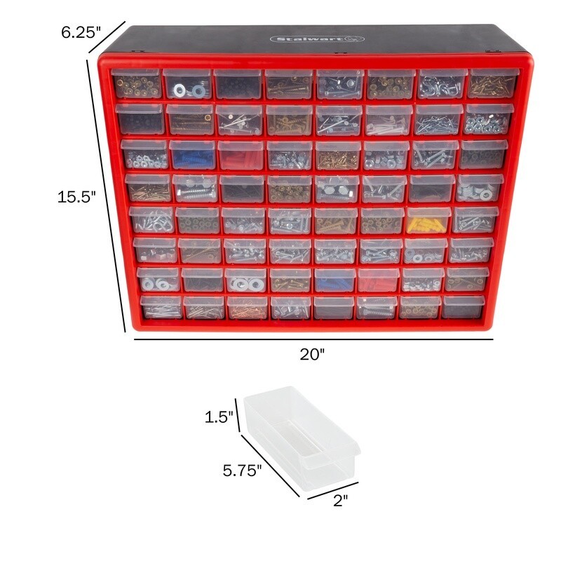 64 Drawer Storage Organizer Plastic Bins Multi Purpose Wall Mount Tool Supplies