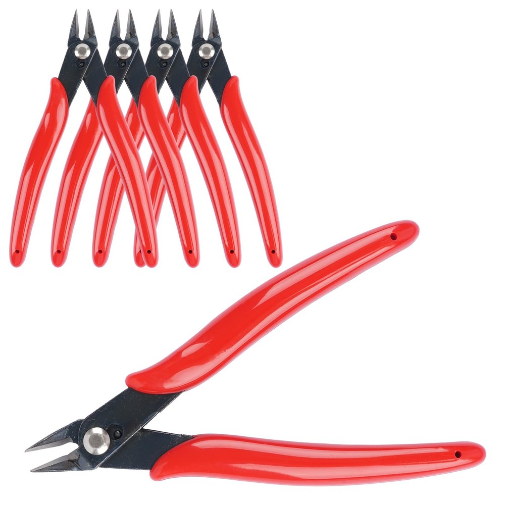 5 Pack Micro Wire Cutters, 5 Inches Flush Cutters Pliers, 5 Inches, Red
