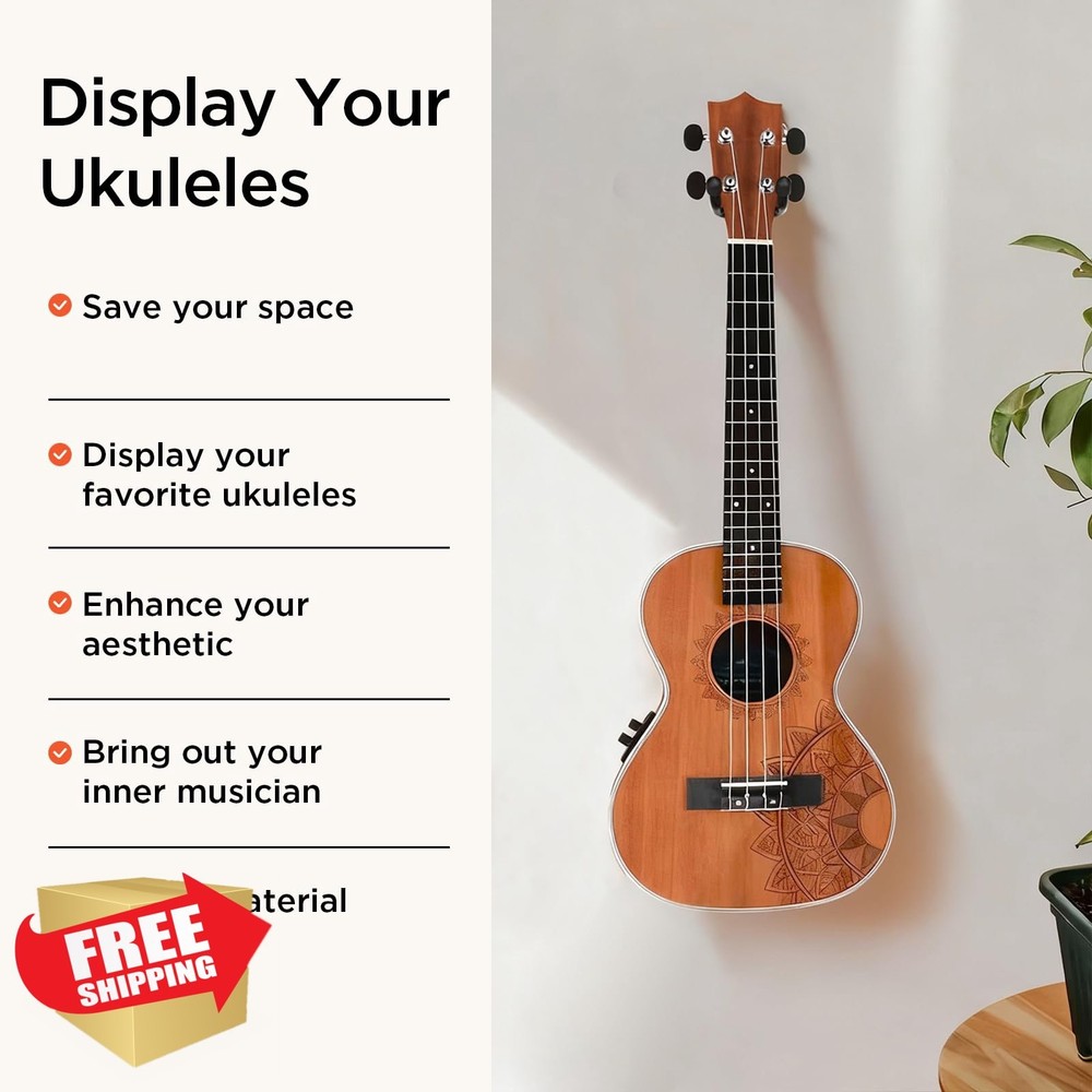 LORITED Ukulele Wall Mount Hanger Walnut Wood