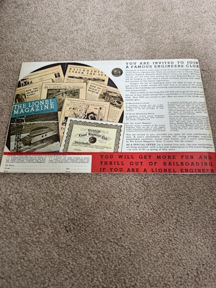 Lionel Catalog 1934 Reproduction