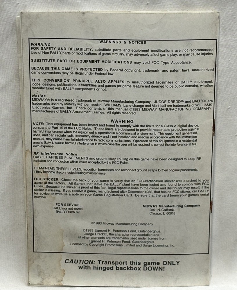 ORIGINAL-BALLY-JUDGE DREDD-OPERATORS HANDBOOK
