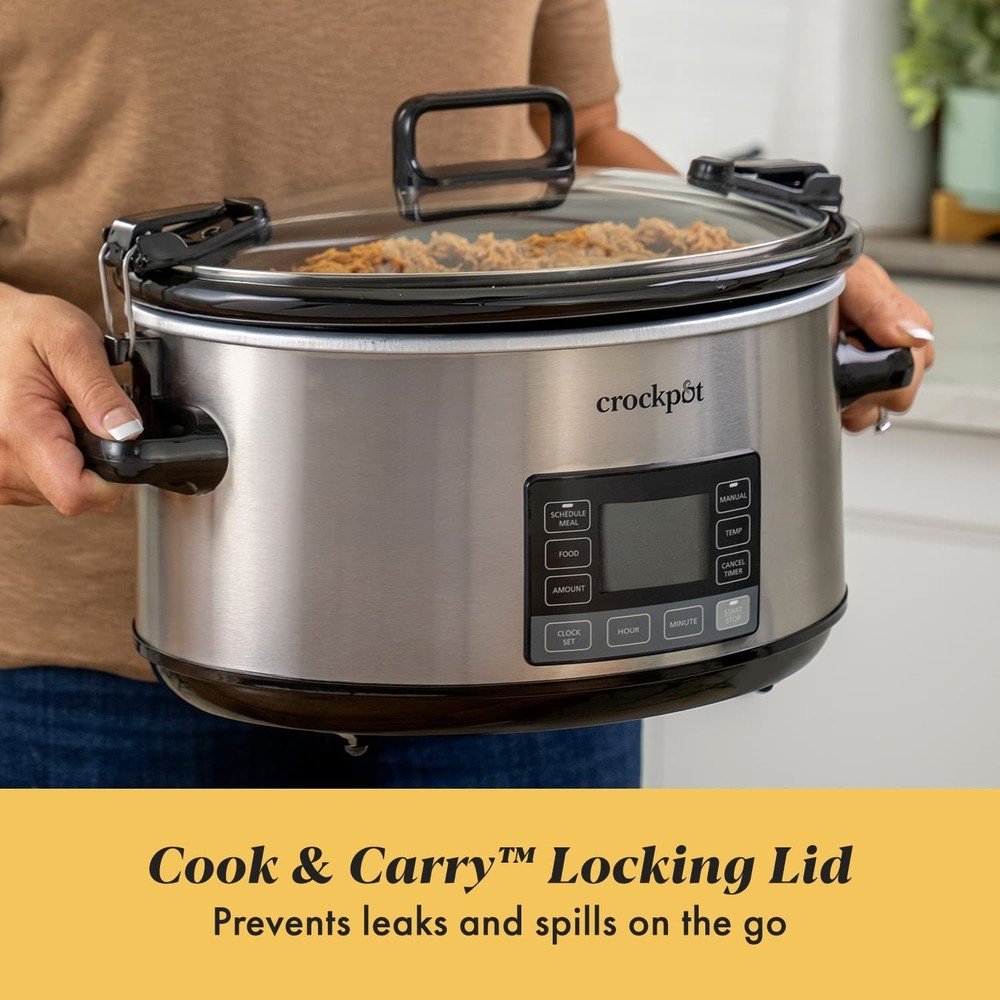 Crock-Pot 7-Quart Slow Cooker, Portable Programmable with Timer, Locking Lid,...