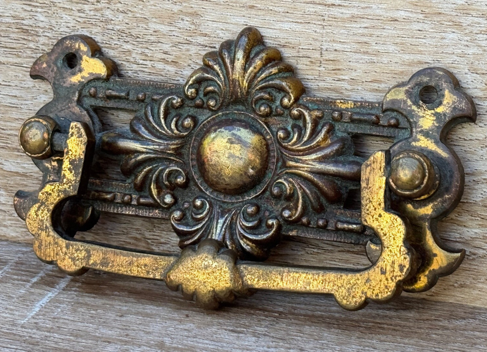 ANTIQUE LARGE BRASS DRAWER PULL HANDLE