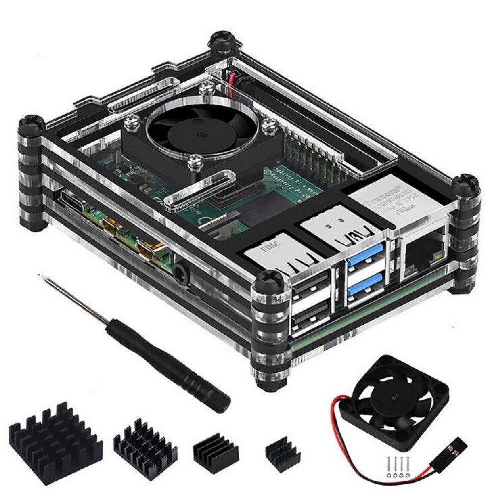With Cooling Fan/Heatsink Acrylic Transparent Case Shell For Raspberry Pi 4B