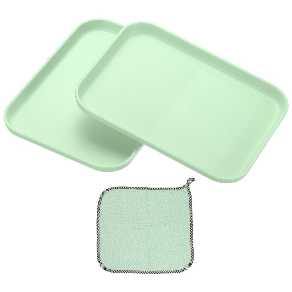 2Pcs 7.9x5.9" Rectangular Plates Wheat Plastic Dinner Plates Green