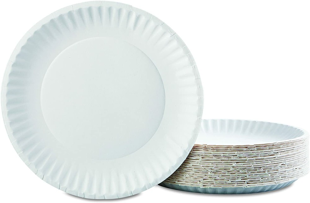 AJM 9" Diameter, 12 pt. Coated Paper Plate | 100/Pack, 10 Pack/Case