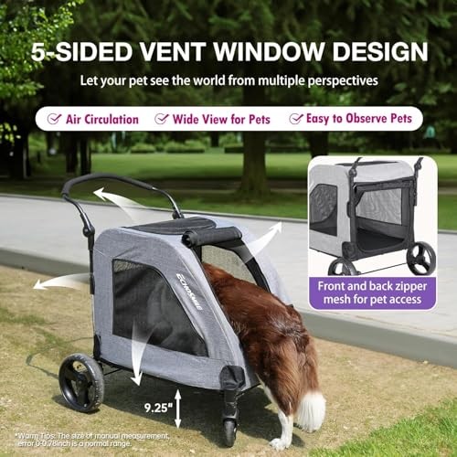 XL Extra Large Dog Stroller - Adjustable Handles,Lightweight Folding Pet Gray