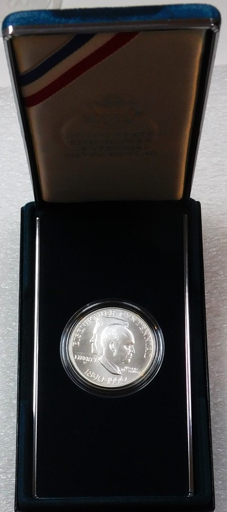 1990 US Mint Eisenhower Centennial Uncirculated Silver Dollar Box/COA #JS55