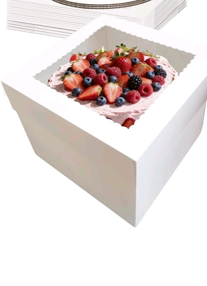 Fancy Window Cake Box 10" Inch Round Cake Drum White 1-pack