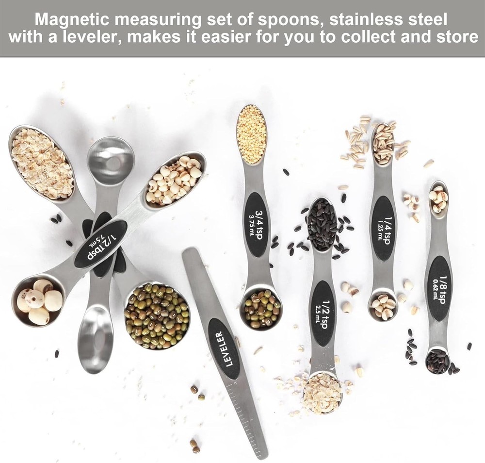 Stackable Stainless Steel Measuring Spoons with Leveler - Perfect for Baking