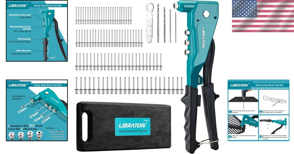 Compact Rivet Gun with Interchangeable Heads=