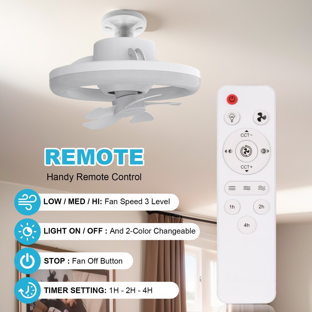 Socket Ceiling Fans With Lights And Remote- Socket Fan Light With Dimmable LED