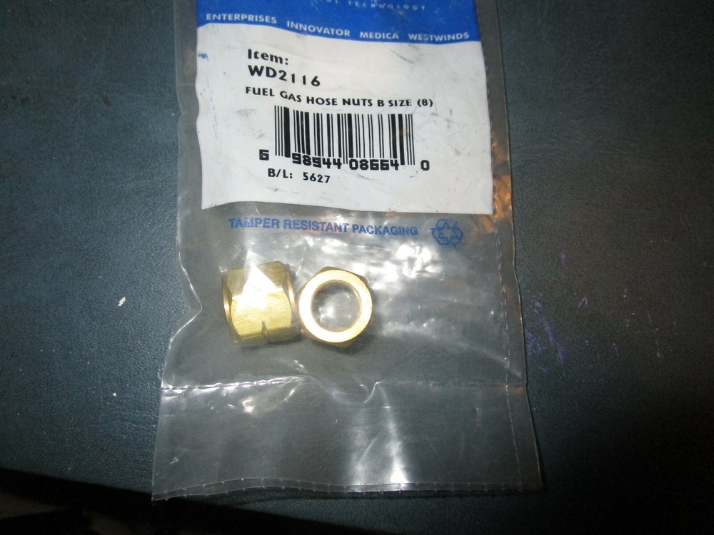 (3) #8 B Size Acetylene Hose Brass Nut