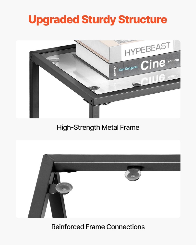 [New]2-Tier Glass Console Table,Modern Rectangle Sofa Side Table w/Tempered Glas