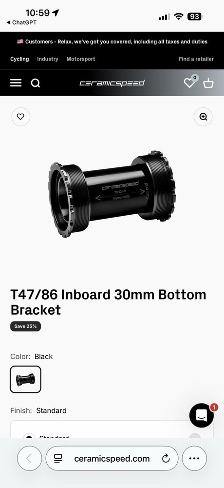 Ceramicspeed T47/86 Inboard 30mm Bottom Bracket